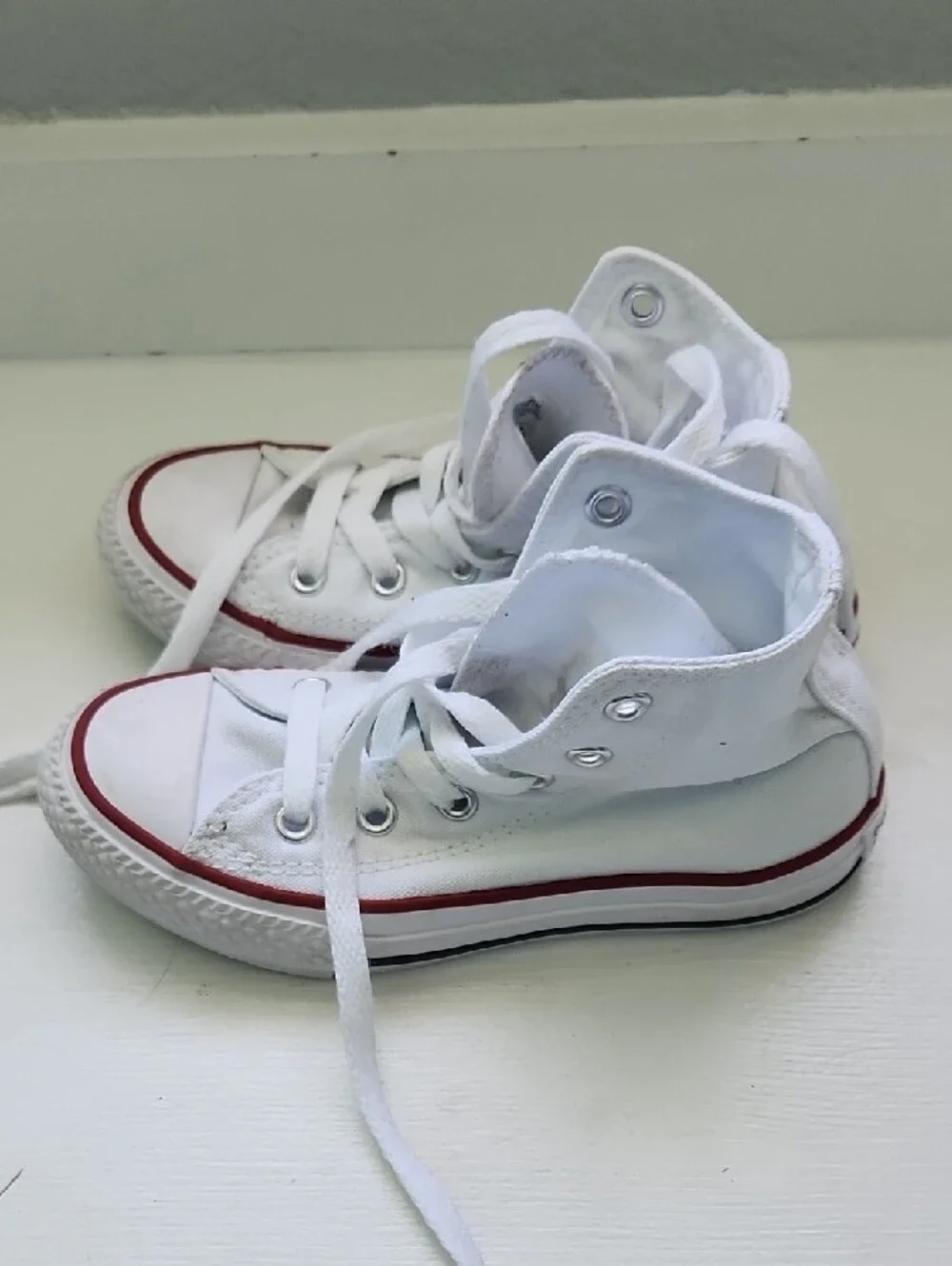 Converse Kids White High Top Sneakers with Red Trim